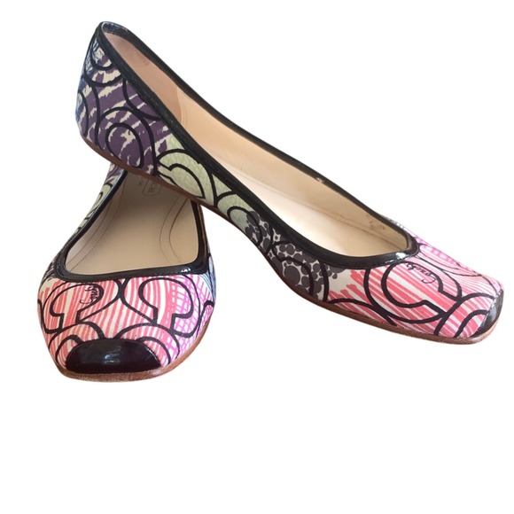 Coach Portia Women's Square Toed Ballet Flats Signature Print Size 7B‎ - Picture 1 of 8